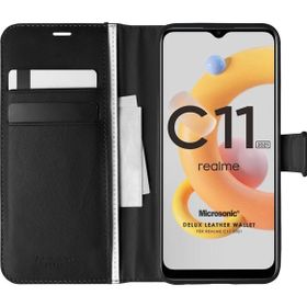 Microsonic Realme C11 2021 Delux Leather Wallet Siyah Kılıf