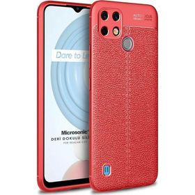 Microsonic Realme C21 Deri Dokulu Silikon Kırmızı Kılıf
