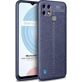 Microsonic Realme C21 Deri Dokulu Silikon Lacivert Kılıf