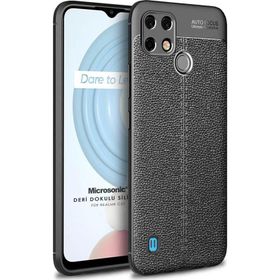 Microsonic Realme C21 Deri Dokulu Silikon Siyah Kılıf