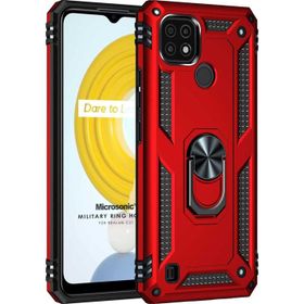 Microsonic Realme C21 Military Ring Holder Kırmızı Kılıf