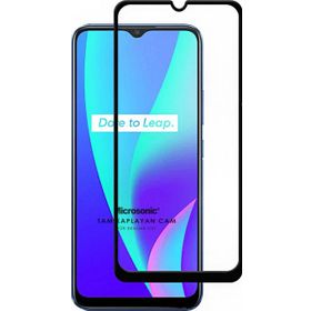 Microsonic Realme C21 Tam Kaplayan Temperli Siyah Cam Ekran Koruyucu