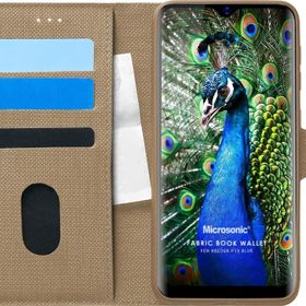 Microsonic Reeder P13 Blue Fabric Book Wallet Gold Cep Telefonu Kılıfı