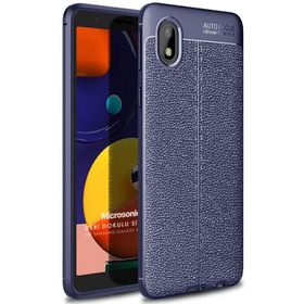 Microsonic Samsung Galaxy A01 Core Deri Dokulu Silikon Lacivert Cep Telefonu Kılıfı
