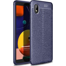 Microsonic Samsung Galaxy A01 Core Deri Dokulu Silikon Lacivert Cep Telefonu Kılıfı