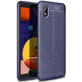 Microsonic Samsung Galaxy A01 Core Deri Dokulu Silikon Lacivert Cep Telefonu Kılıfı