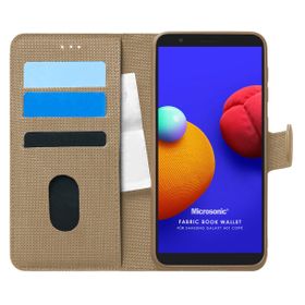 Microsonic Samsung Galaxy A01 Core Fabric Book Wallet Gold Cep Telefonu Kılıf