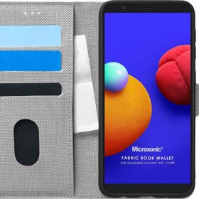 Microsonic Samsung Galaxy A01 Core Fabric Book Wallet Gri Cep Telefonu Kılıf