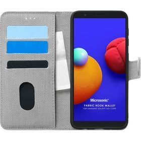 Microsonic Samsung Galaxy A01 Core Fabric Book Wallet Gri Cep Telefonu Kılıf