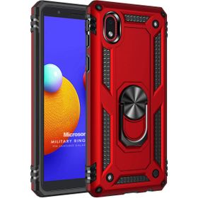 Microsonic Samsung Galaxy A01 Core Military Ring Holder Kırmızı Kılıf