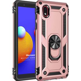 Microsonic Samsung Galaxy A01 Core Military Ring Holder Rose Gold Cep Telefonu Kılıf