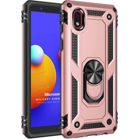 Microsonic Samsung Galaxy A01 Core Military Ring Holder Rose Gold Cep Telefonu Kılıf