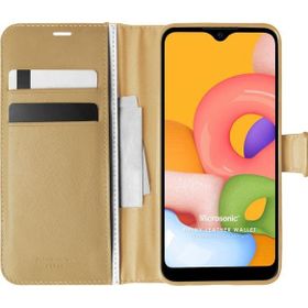 Microsonic Samsung Galaxy A01 Delux Leather Wallet Gold Cep Telefonu Kılıf