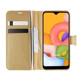 Microsonic Samsung Galaxy A01 Delux Leather Wallet Gold Cep Telefonu Kılıf