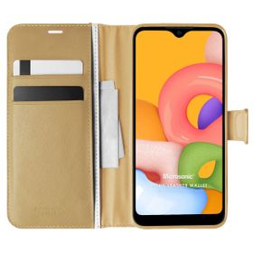 Microsonic Samsung Galaxy A01 Delux Leather Wallet Gold Cep Telefonu Kılıf