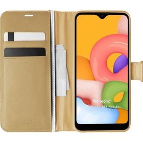 Microsonic Samsung Galaxy A01 Delux Leather Wallet Gold Cep Telefonu Kılıf