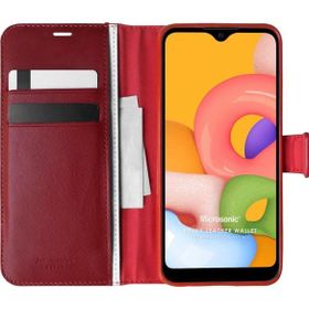 Microsonic Samsung Galaxy A01 Delux Leather Wallet Kırmızı Kılıf
