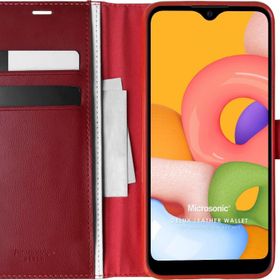 Microsonic Samsung Galaxy A01 Delux Leather Wallet Kırmızı Kılıf