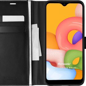 Microsonic Samsung Galaxy A01 Delux Leather Wallet Siyah Kılıf