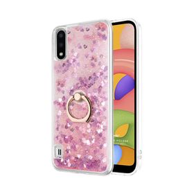 Microsonic Samsung Galaxy A01 Glitter Liquid Holder Pembe Kılıf