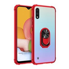 Microsonic Samsung Galaxy A01 Grande Clear Ring Holder Kırmızı Kenarlı Kılıf