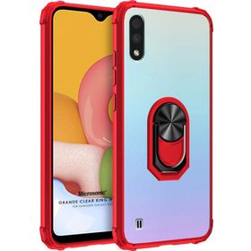 Microsonic Samsung Galaxy A01 Grande Clear Ring Holder Kırmızı Kenarlı Kılıf