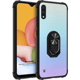 Microsonic Samsung Galaxy A01 Grande Clear Ring Holder Siyah Kılıf