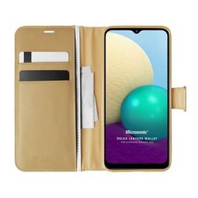 Microsonic Samsung Galaxy A02 Delux Leather Wallet Gold Kılıf