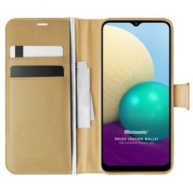 Microsonic Samsung Galaxy A02 Delux Leather Wallet Gold Kılıf