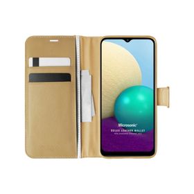 Microsonic Samsung Galaxy A02 Delux Leather Wallet Gold Kılıf