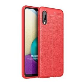 Microsonic Samsung Galaxy A02 Deri Dokulu Silikon Kırmızı Kılıf