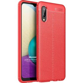 Microsonic Samsung Galaxy A02 Deri Dokulu Silikon Kırmızı Kılıf