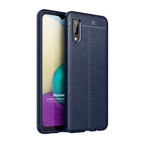 Microsonic Samsung Galaxy A02 Deri Dokulu Silikon Lacivert Kılıf