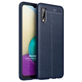 Microsonic Samsung Galaxy A02 Deri Dokulu Silikon Lacivert Kılıf