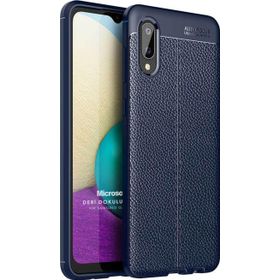 Microsonic Samsung Galaxy A02 Deri Dokulu Silikon Lacivert Kılıf