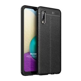 Microsonic Samsung Galaxy A02 Deri Dokulu Silikon Siyah Kılıf