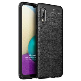 Microsonic Samsung Galaxy A02 Deri Dokulu Silikon Siyah Kılıf