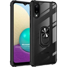 Microsonic Samsung Galaxy A02 Grande Clear Ring Holder Siyah Kılıf