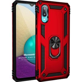 Microsonic Samsung Galaxy A02 Military Ring Holder Kırmızı Kılıf