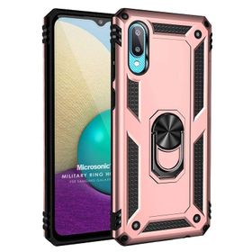 Microsonic Samsung Galaxy A02 Military Ring Holder Lacivert Kılıf