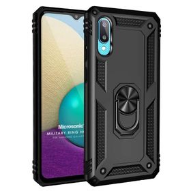 Microsonic Samsung Galaxy A02 Military Ring Holder Lacivert Kılıf