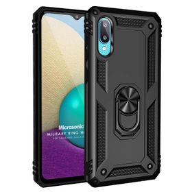 Microsonic Samsung Galaxy A02 Military Ring Holder Siyah Kılıf