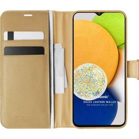 Microsonic Samsung Galaxy A03 Delux Leather Wallet Gold Cep Telefonu Kılıfı