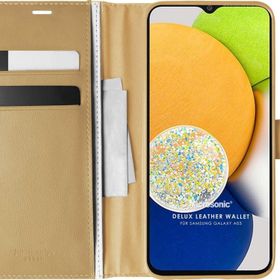 Microsonic Samsung Galaxy A03 Delux Leather Wallet Gold Cep Telefonu Kılıfı