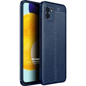 Microsonic Samsung Galaxy A03 Deri Dokulu Silikon Lacivert Kılıf