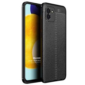 Microsonic Samsung Galaxy A03 Deri Dokulu Silikon Siyah Kılıf