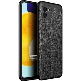 Microsonic Samsung Galaxy A03 Deri Dokulu Silikon Siyah Kılıf