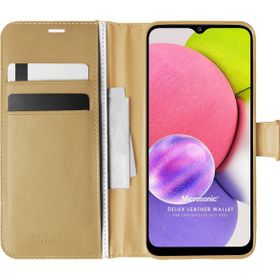 Microsonic Samsung Galaxy A03S Delux Leather Wallet Gold Kılıf