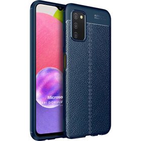 Microsonic Samsung Galaxy A03S Deri Dokulu Silikon Lacivert Kılıf