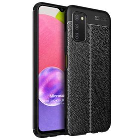 Microsonic Samsung Galaxy A03S Deri Dokulu Silikon Siyah Kılıf